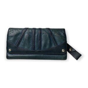 B Makowsky Dark  Green Leather Wallet with Animal Print Lining